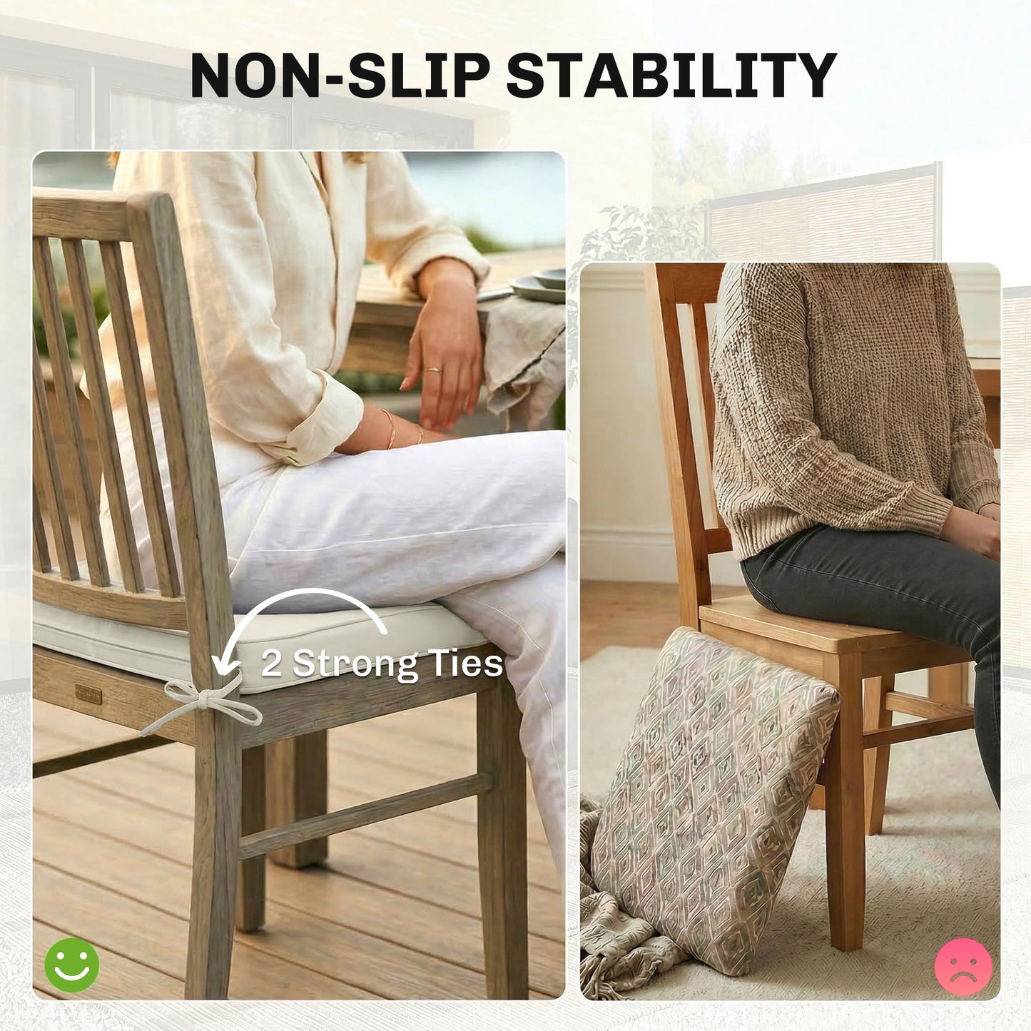 Outdoor Chair Seat Cushions Set of 2, Garden Chair Cushions with 7cm Thick Foam & Ties, Cream White