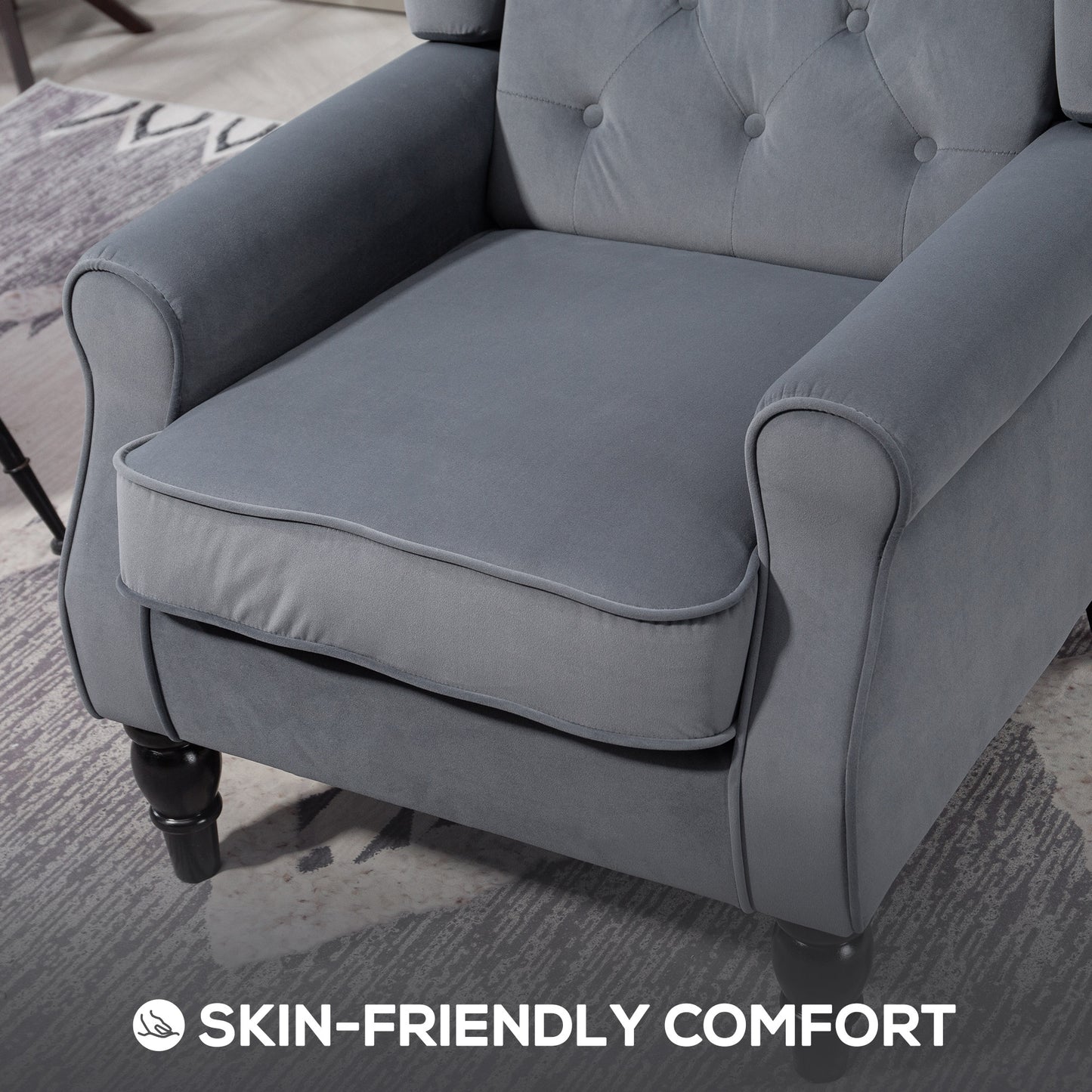 Wingback Accent Chair, Retro Upholstered Button Tufted Occasional Chair for Living Room and Bedroom, Grey