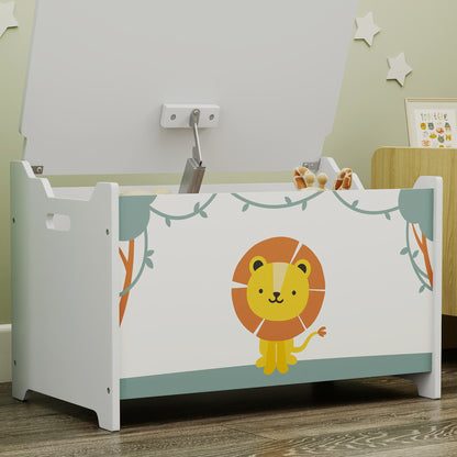Toy Box with Lid, Safety Hinges and Groove Handles, Toy Storage organiser for Kids, Living Room, Playroom, Green