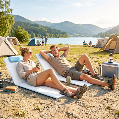 Set of 2 Foldable Garden Beach Chair Mat, Lightweight Outdoor Sun Lounger Seats with Adjustable Back, Metal Frame