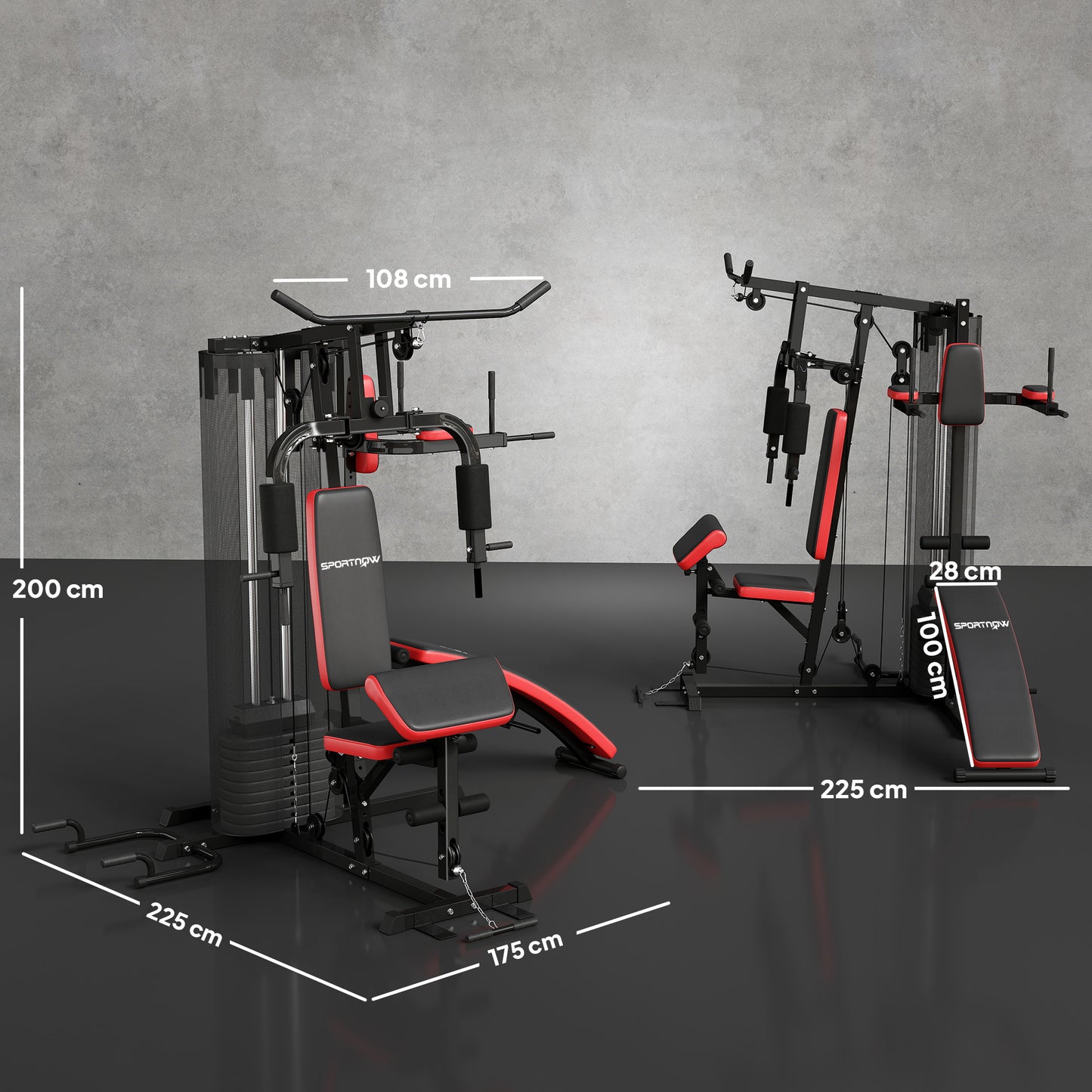 Multi Gym Workout Station, Weight Machine with 65kg Weight Stack, Sit Up Bench, Push Up Stand, Dip Station