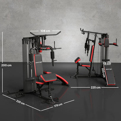 Multi Gym Workout Station, Weight Machine with 65kg Weight Stack, Sit Up Bench, Push Up Stand, Dip Station