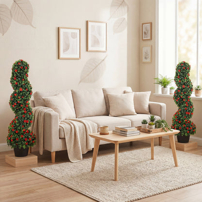 Decorative Artificial Plants Set of 2, UV Resistant Fake Plants in Pot for Indoor Outdoor Decor, 90cm, Red