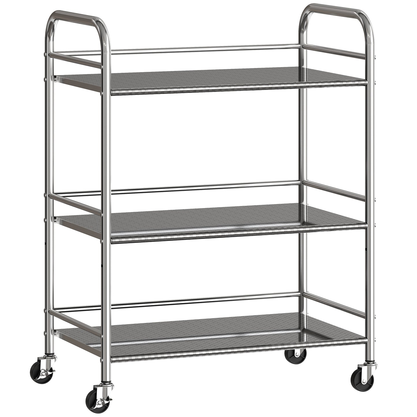 3 Tier Stainless Steel Kitchen Storage Trolley with Adjustable Shelf - Silver