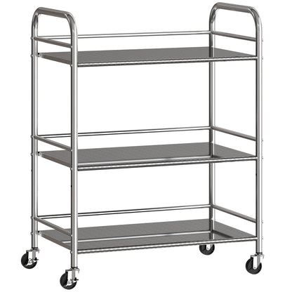 3 Tier Stainless Steel Kitchen Storage Trolley with Adjustable Shelf - Silver
