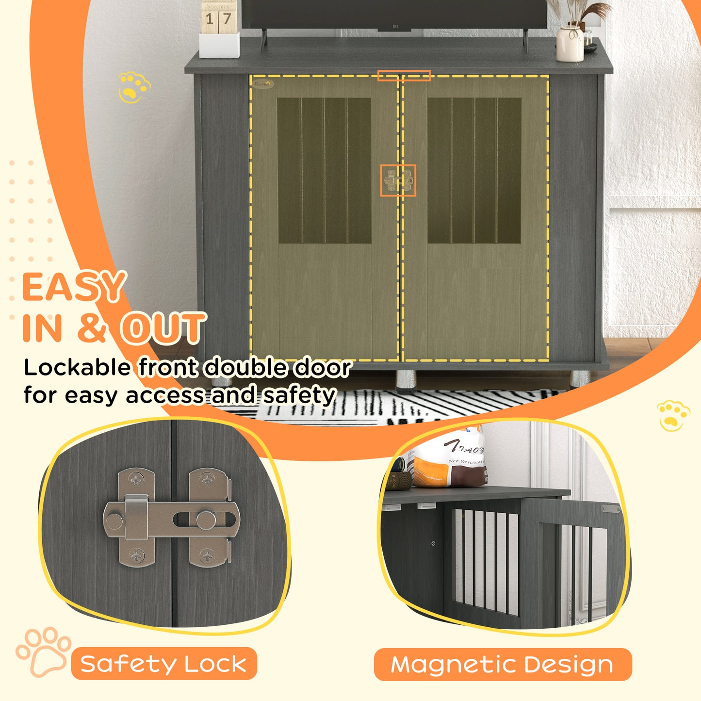 Dog Crate Table for Medium and Large Dogs with Magnetic Door for Indoor Use, 95 x 55 x 75 cm, Grey