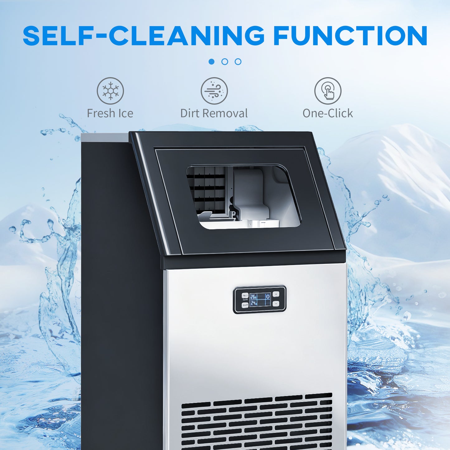 Commercial Ice Maker Machine, Freestanding Stainless Steel Ice Machine with Self-Cleaning, LCD Display