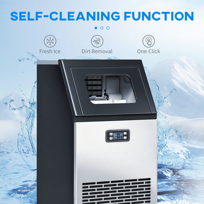 Commercial Ice Maker Machine, Freestanding Stainless Steel Ice Machine with Self-Cleaning, LCD Display