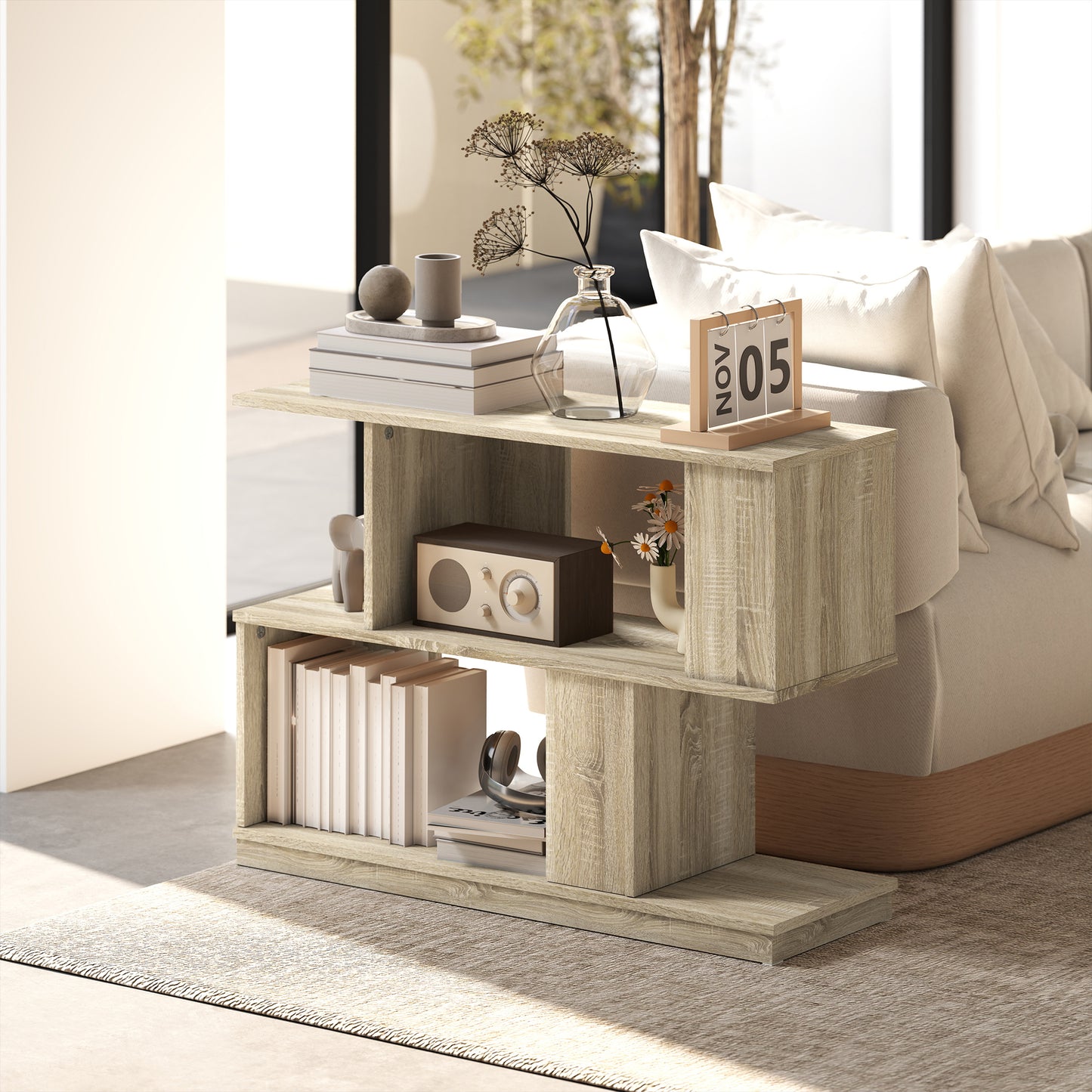 S-Shaped Side Table - Natural Wood Finish