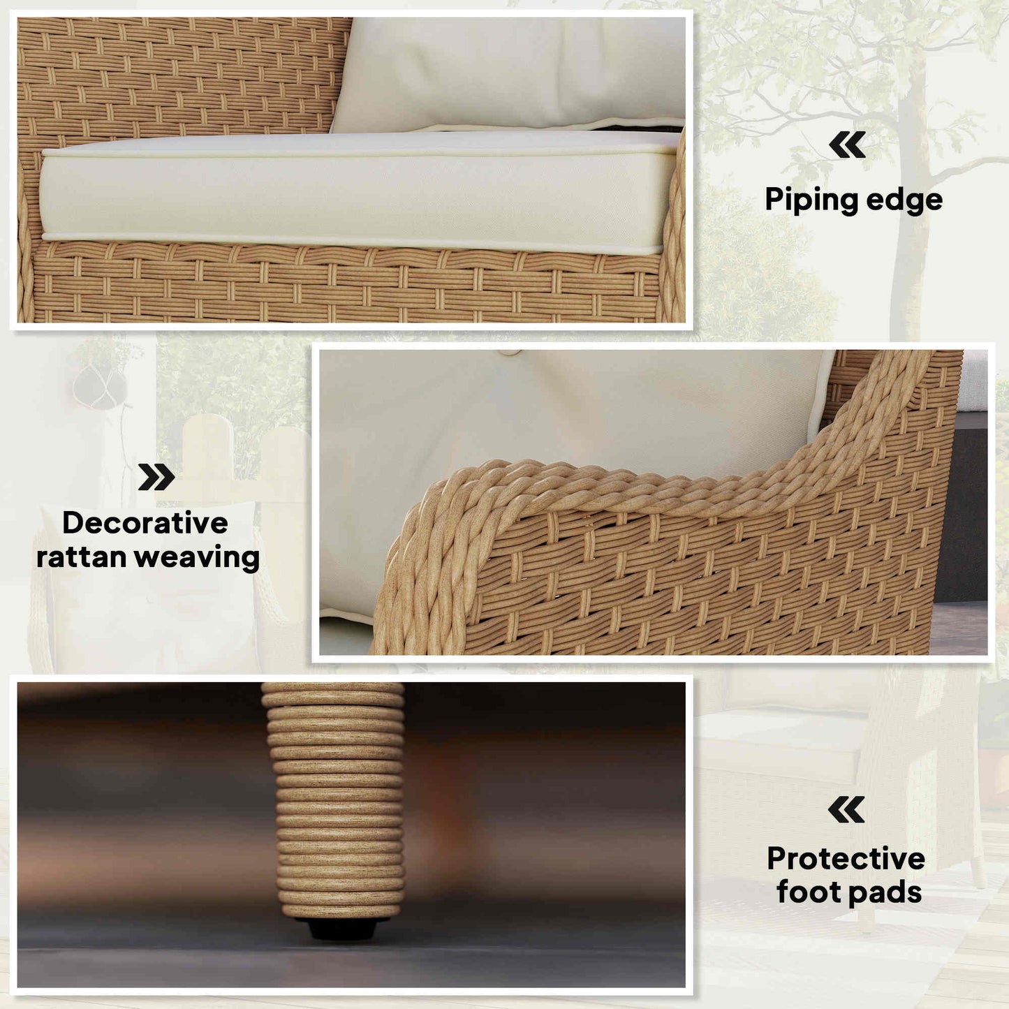 Rattan Garden Chairs Set of 2, Outdoor Rattan Chairs with Cushions, Armrests and High Back