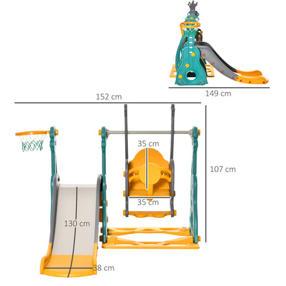 3-IN-1 Kids Swing and Slide Set with Basketball Hoop Slide Swing Adjustable Seat Height Toddler Playground Activity centre In