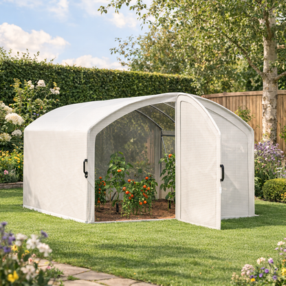 Polytunnel Greenhouse Walk-in Grow House with UV-resistant PE Cover, Door, Galvanised Steel Frame, 4 x 3 x 2m, White