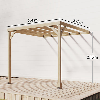 Lean-To Wooden Pergola Kit, Decorative Garden Gazebo with Stable Structure and Concrete Anchors, 2.4 x 2.4m, Light Brown