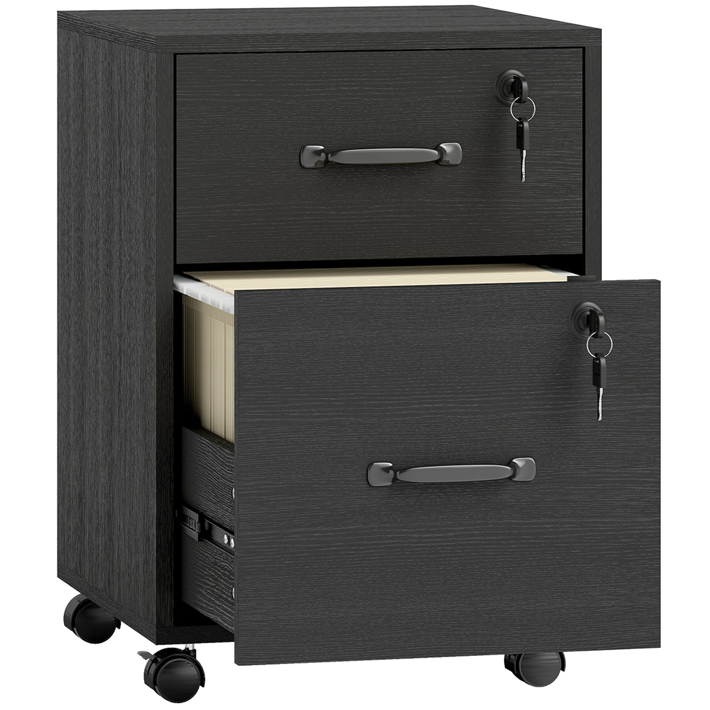 Rolling File Cabinet with 2 Drawers, Mobile Filing Cabinet with Hanging File Folder for Letter Sized Documents, Black