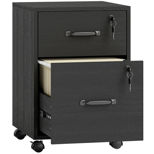 Rolling File Cabinet with 2 Drawers, Mobile Filing Cabinet with Hanging File Folder for Letter Sized Documents, Black