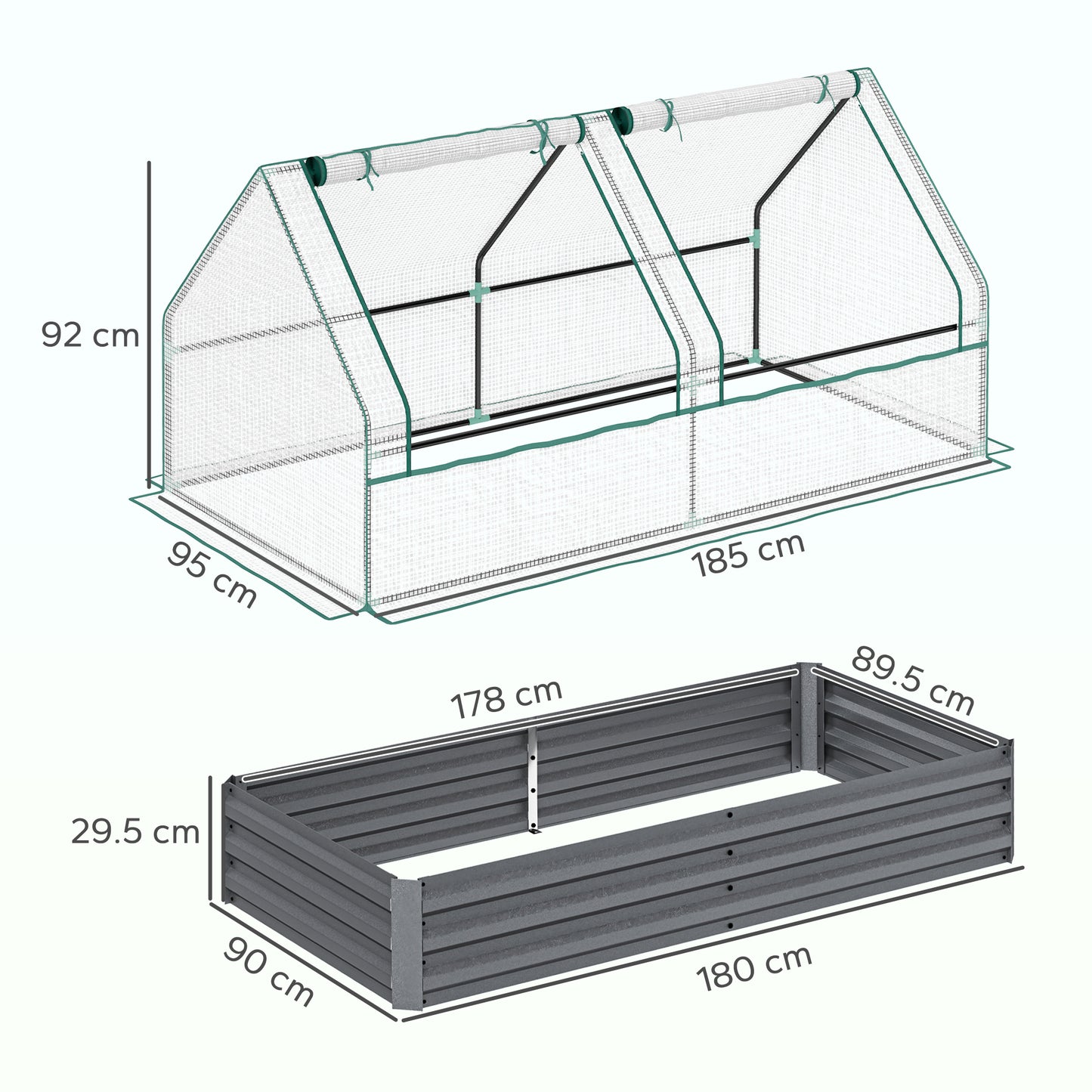 Metal Planter Box with Cover, Raised Garden Bed with Greenhouse, for Herbs and Vegetables, White and Dark Grey