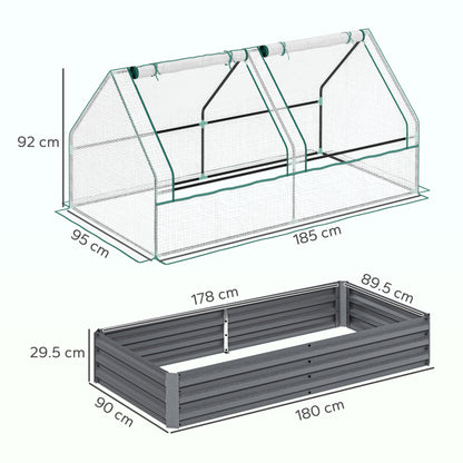Metal Planter Box with Cover, Raised Garden Bed with Greenhouse, for Herbs and Vegetables, White and Dark Grey