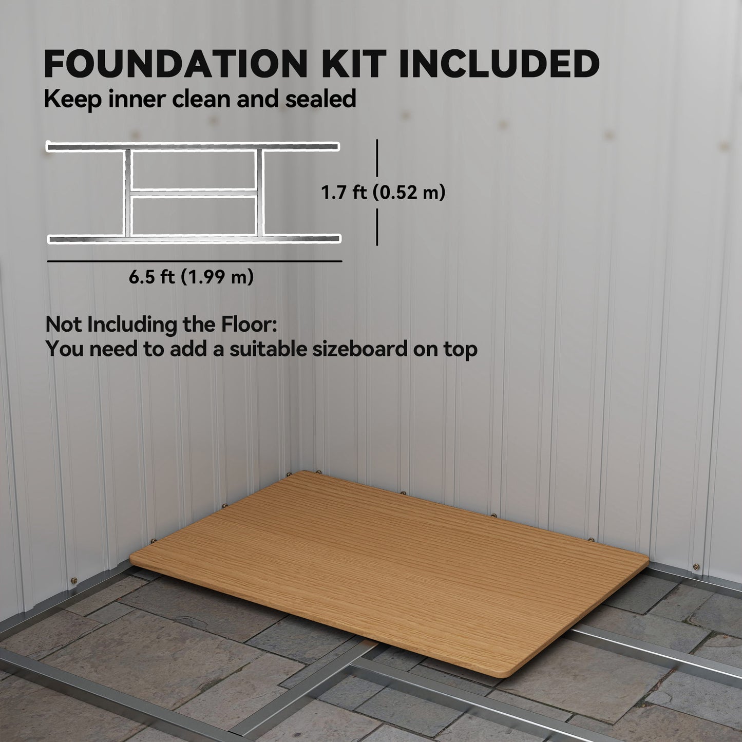 7 x 4ft Galvanised Steel Garden Shed, with Foundation Kit - Green