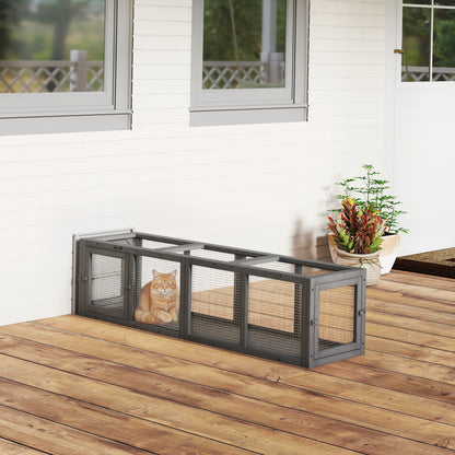 Outdoor Cat Tunnel, Wooden Play Cat Enclosure, Extendable Pet Run with 3 Doors, for Indoor and Outdoor Use, Grey