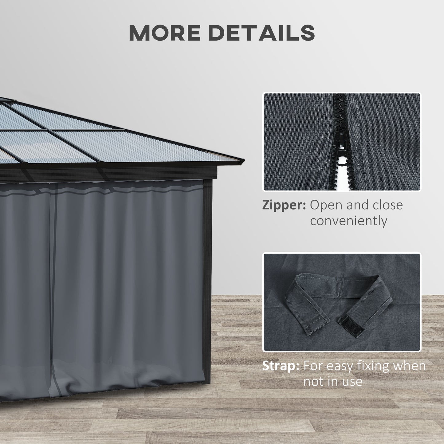 Replacement Gazebo Curtains 4-Panel Sidewalls with Zipper for 3 x 3 (M) Yard Gazebos Canopy Tent, Dark Grey
