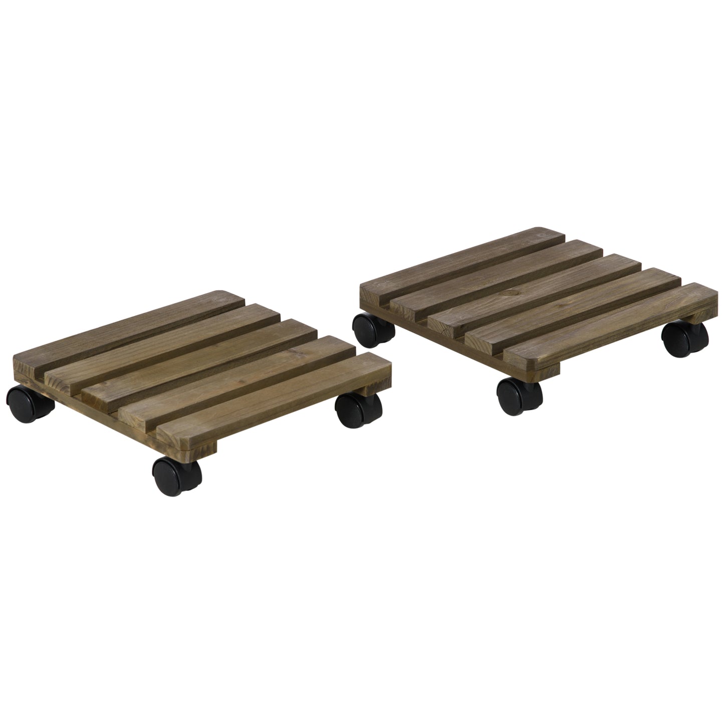 2 Pack Plant Caddy with Wheels, 30 cm Square Wooden Plant Pot Trolley, Pot Caddy for Outdoor Patios, Decks and Indoors