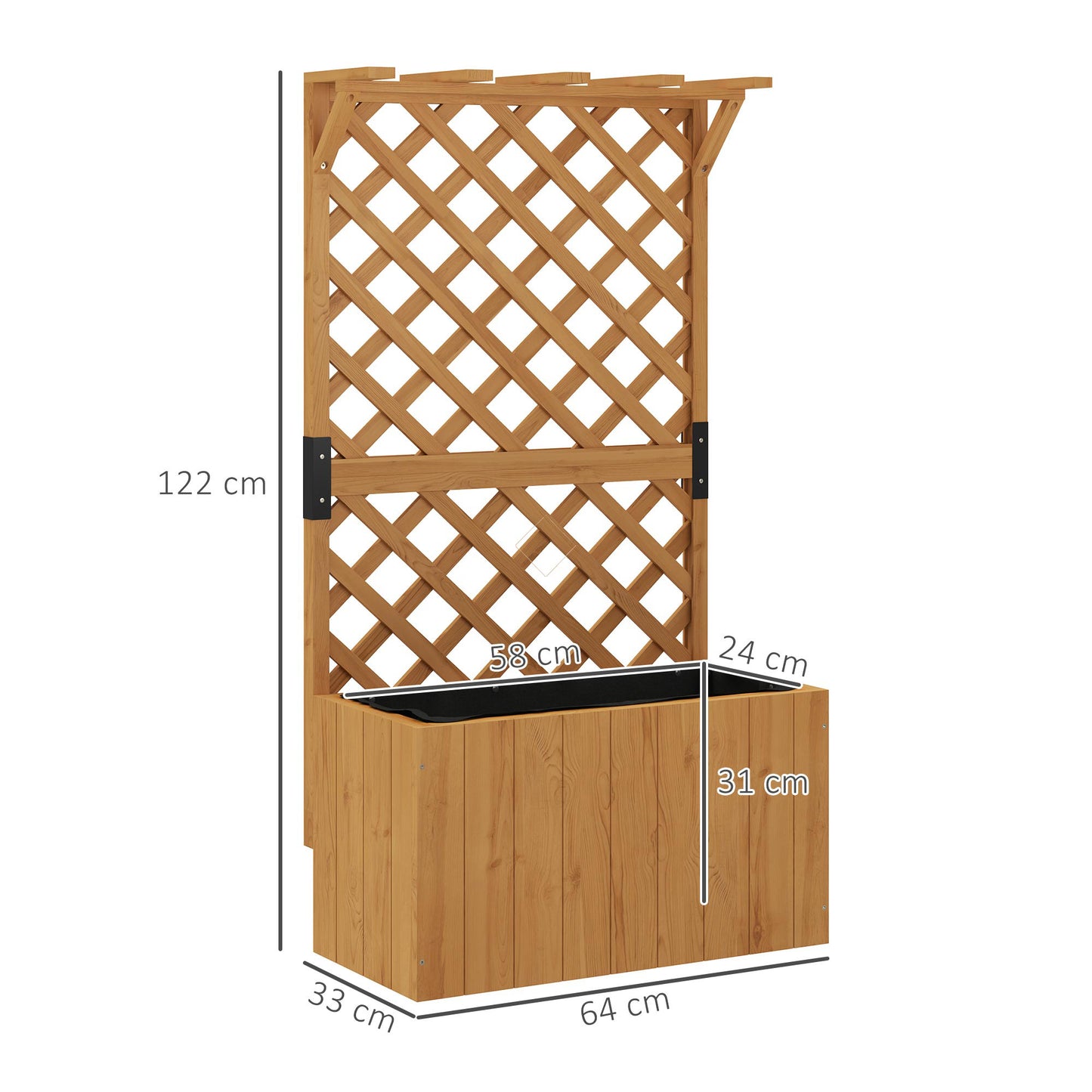 Wooden Planter with Trellis, Freestanding Raised Garden Bed with Drainage Holes