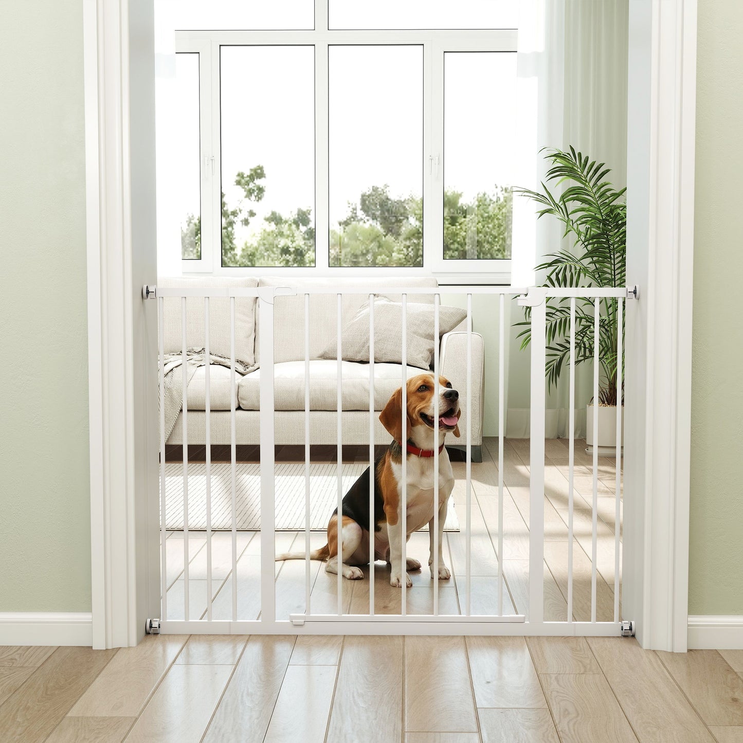 Dog Gate Pet Safety Gate Stair Barrier Pressure Mount Adjustable 76-82/86-97/101-107 cm, White