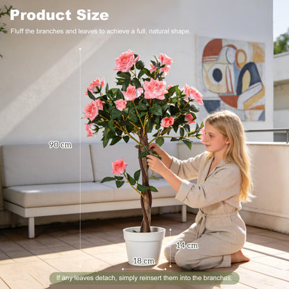 Artificial Plants Pink Rose Floral in Pot, Fake Plants for Home Indoor Decor, 90cm
