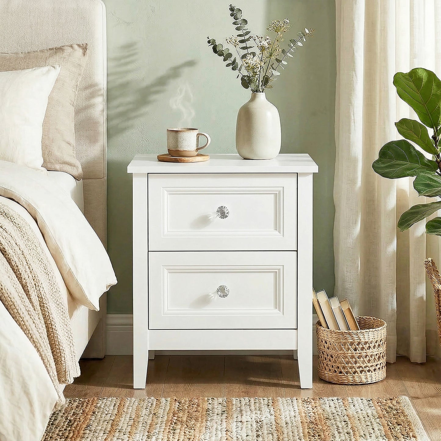 Nightstand with 2 Drawers Modern Bedside Table for Bedroom Living Room White