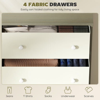 Chest of Drawers, Dresser with 4 Fabric Drawers - White and Grey