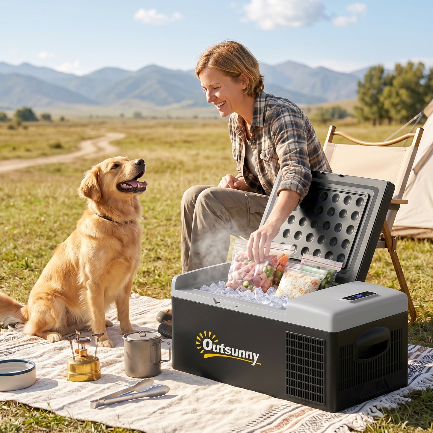 16L Portable Car Fridge, -20℃ to 10℃ Adjustable Temperature - Black/Grey