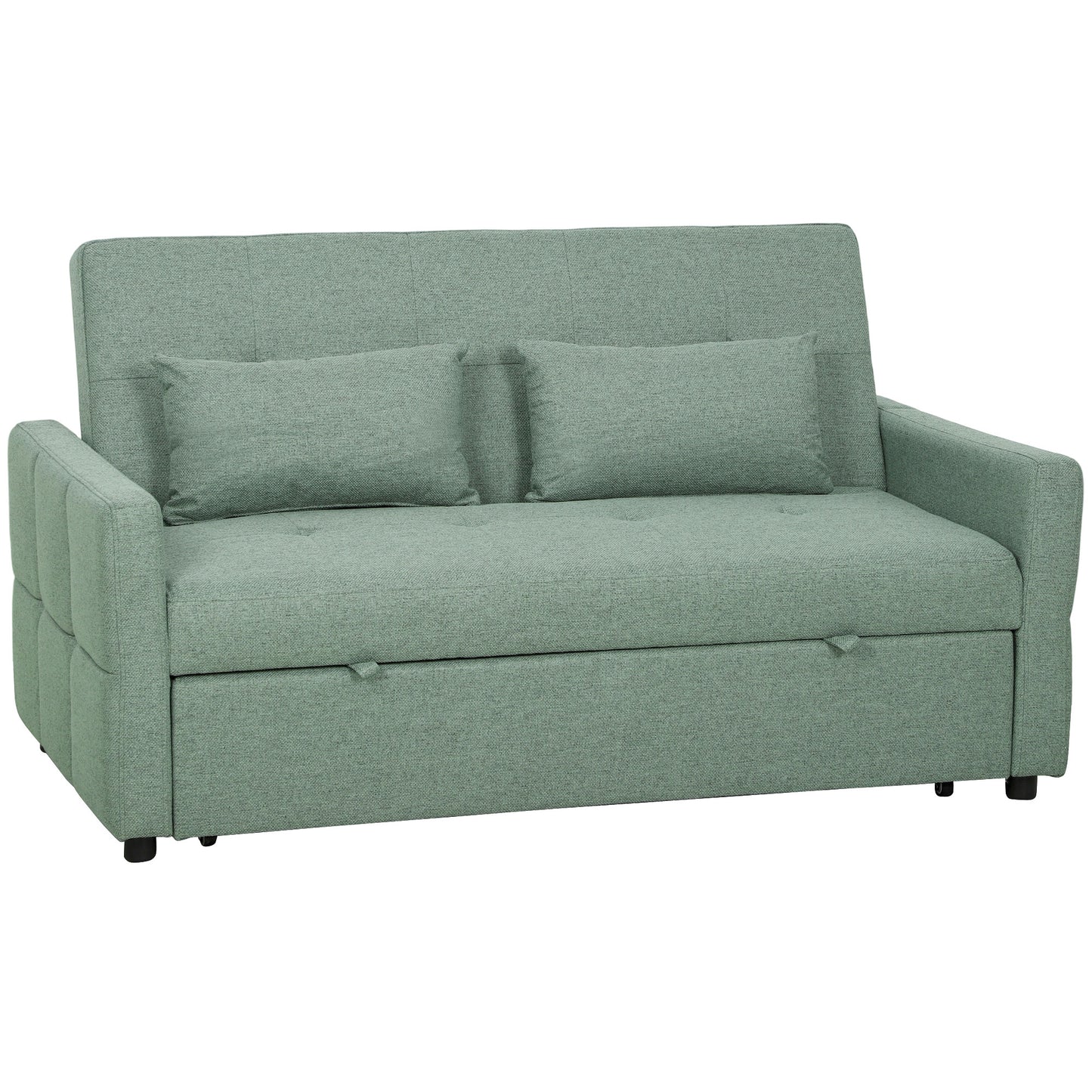 Three-Way 2 Seater Sofa Bed with Three-position back and Two Soft Pillows - Green