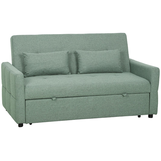 Three-Way 2 Seater Sofa Bed with Three-position back and Two Soft Pillows - Green