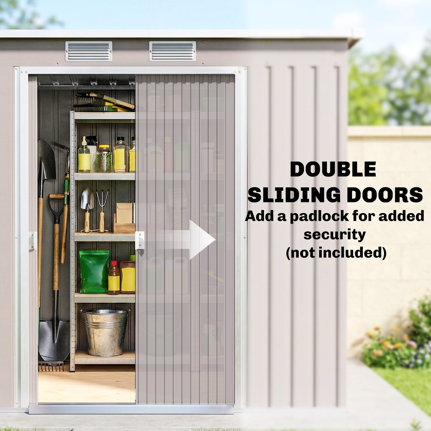 7 x 4ft Galvanised Steel Garden Shed, with Foundation Kit - Grey