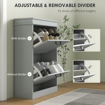 Two-Drawer Minimalistic 10-Shoe Cabinet - Grey