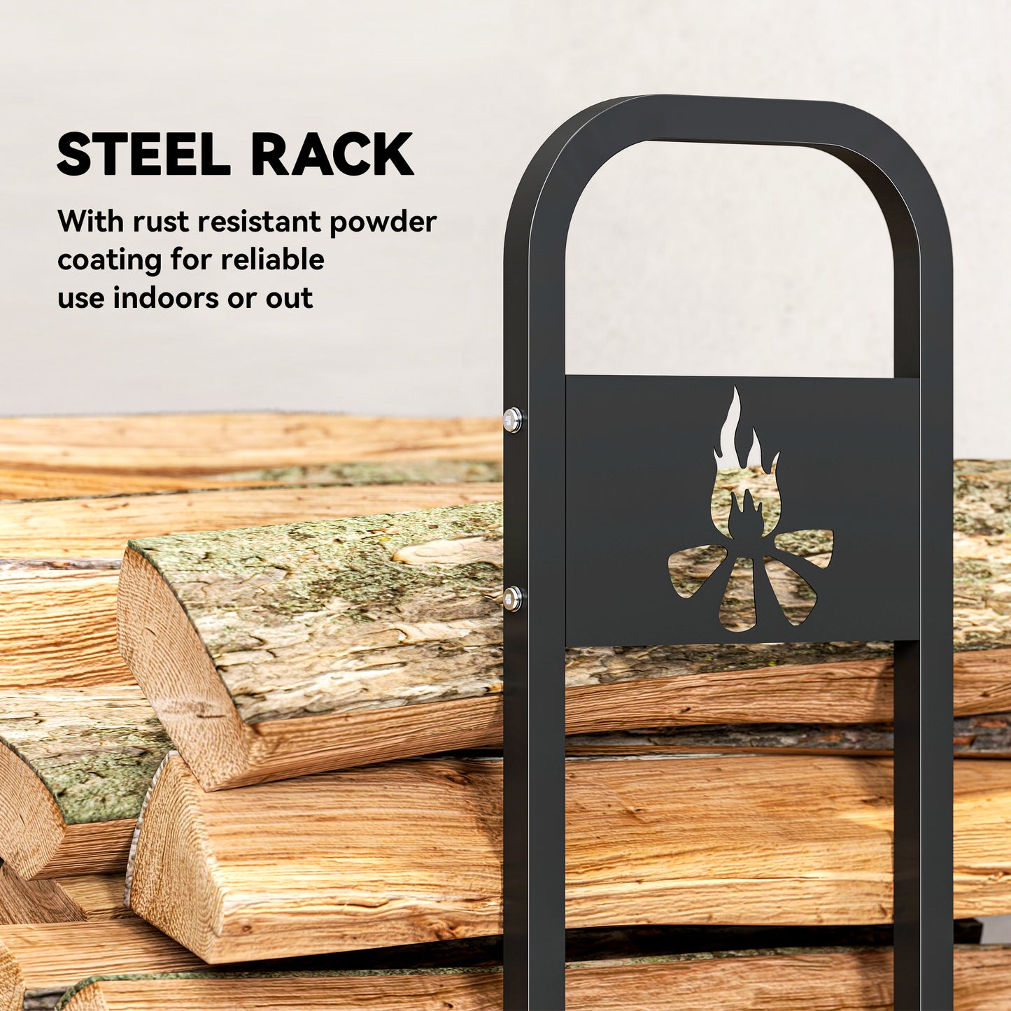6.5 FT Steel Firewood Log Rack with 300 kg Capacity, Heavy Duty Indoor Outdoor Fireplace Wood Storage Shelf