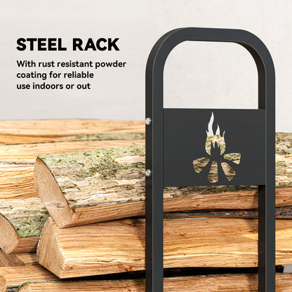 6.5 FT Steel Firewood Log Rack with 300 kg Capacity, Heavy Duty Indoor Outdoor Fireplace Wood Storage Shelf
