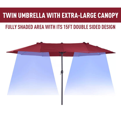 4.6m Double-Sided Patio Parasol Sun Umbrella-Wine Red