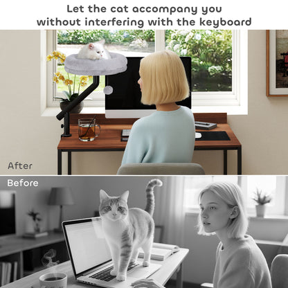 Cat Desk Bed, Cat Hammock 360° Rotatable Adjustable for Window, Table, Work, Grey