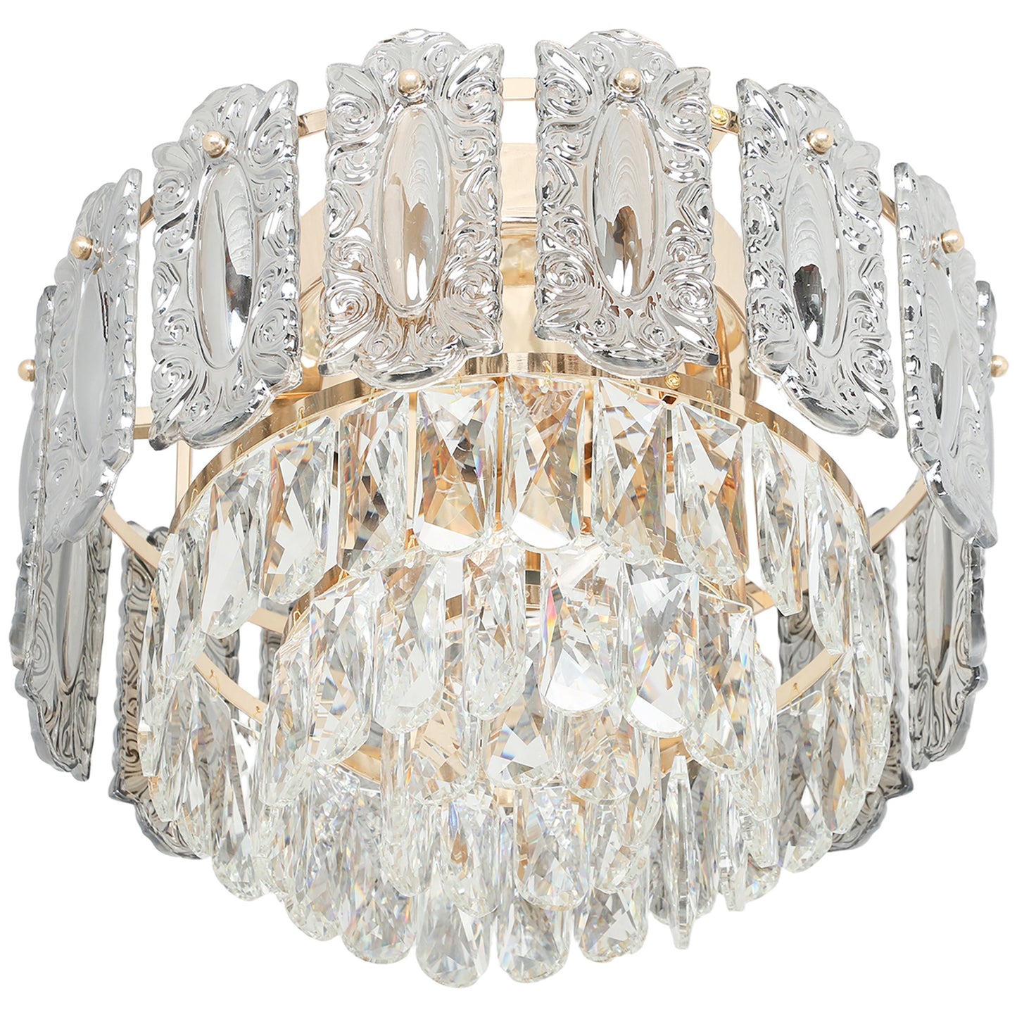 Chandelier Ceiling Light, 3-Light Flush Mount Fixture with Dual Crystal and Smoke Glass Shade