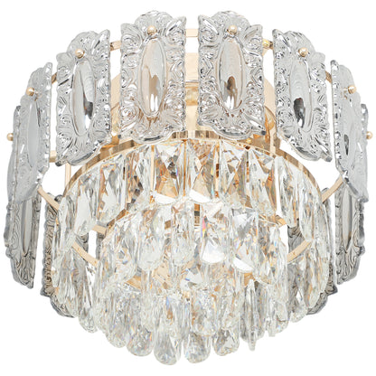 Chandelier Ceiling Light, 3-Light Flush Mount Fixture with Dual Crystal and Smoke Glass Shade