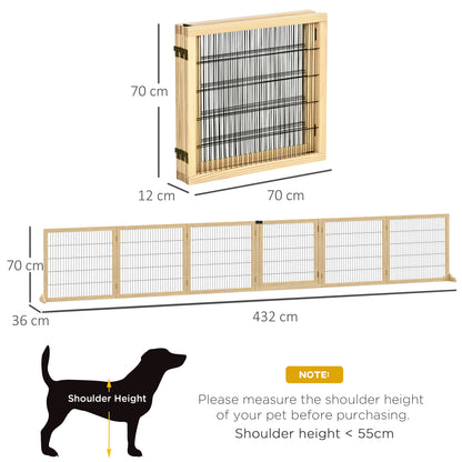 Wooden Pet Gate, Freestanding Dog Security Barrier with Two Support Feet - Natural Tone