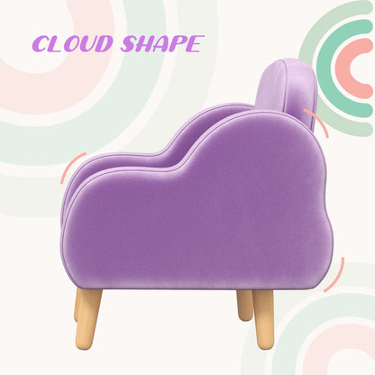 ZONEKIZ Kids Armchair Toddler Sofa Children Chair with Arm Rest, Wooden Frame, Velvet, PP Legs, Cloud Shape