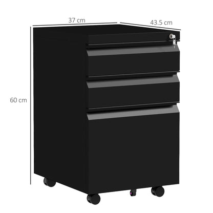 3-Drawer Filing Cabinet with Lock, Mobile Steel File Cabinet for A4, Legal and Letter Size, Under Desk Drawers