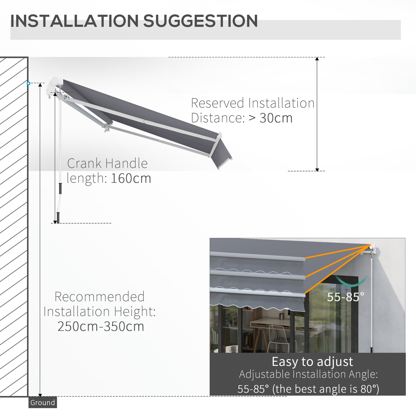Manual Retractable Awning, size (4m x3m)-Grey