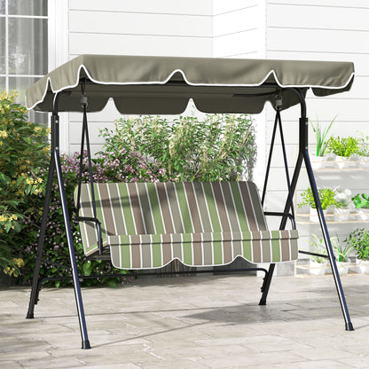 Three-Seater Garden Swing Chair, with Adjustable Canopy - Green