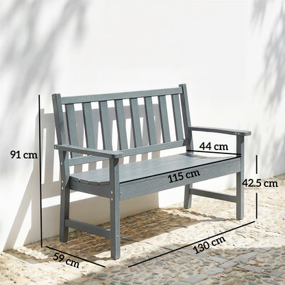 2 Seater Plastic Garden Bench, Outdoor Patio Bench with Armrest and Backrest, Weatherproof Outdoor Furniture for Balcony
