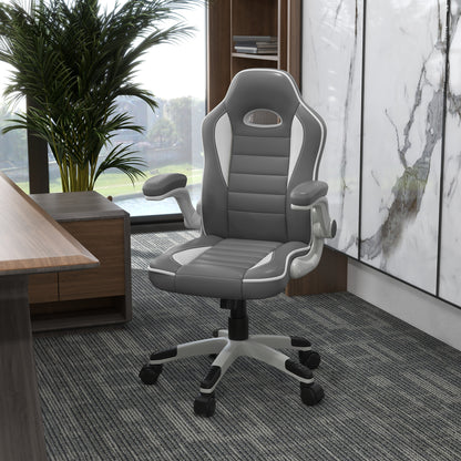 Computer Gaming Chair, Office Desk Swivel Chair, PU Leather Racing Chair with 90° Flip-up Armrest
