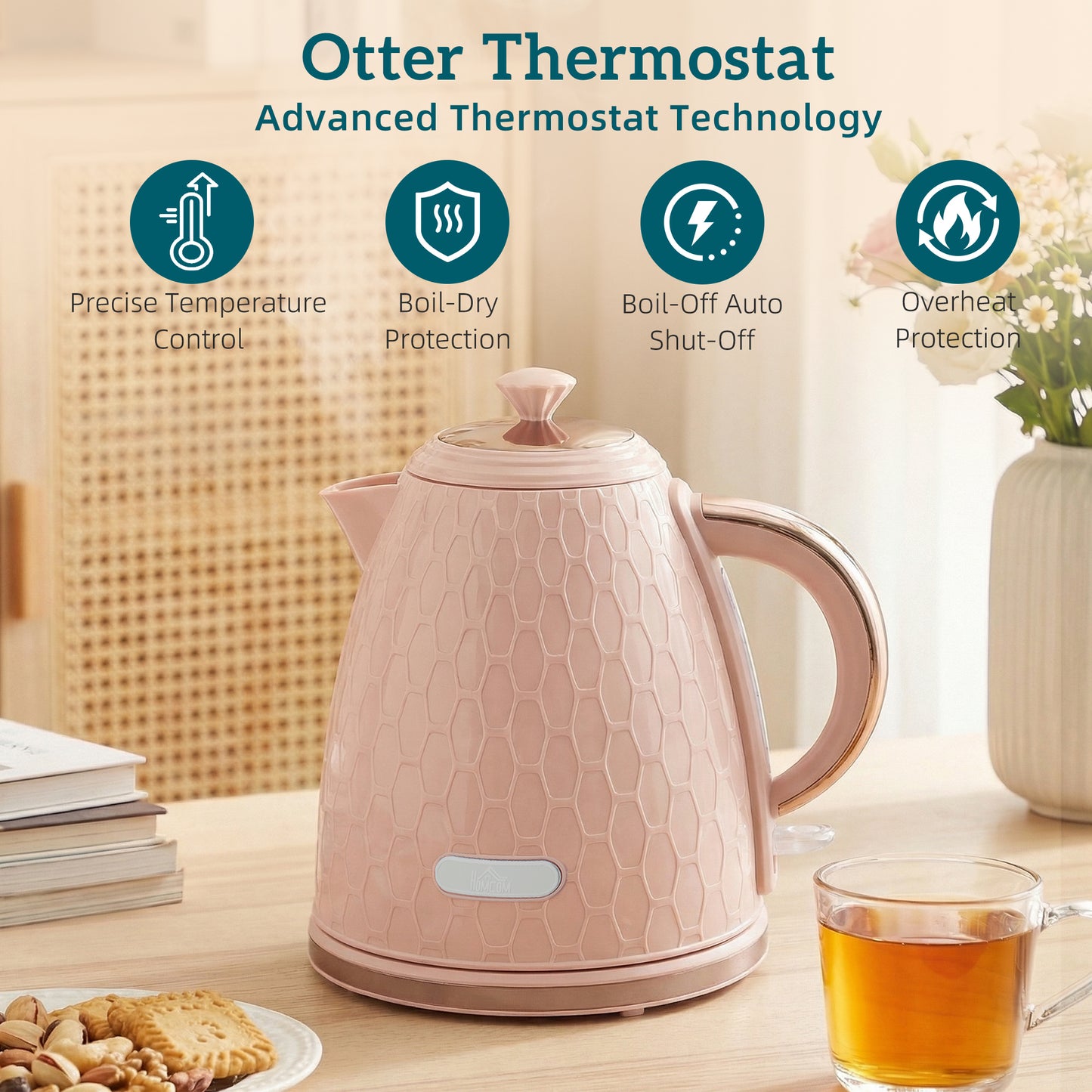 1.7L 3000W Fast Boil Kettle & 2 Slice Toaster Set, Kettle and Toaster Set with Auto Shut Off, Browning Controls, Light Pink
