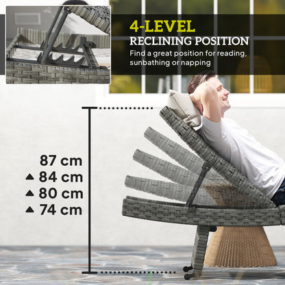 Outdoor PE Rattan Sun Lounger, Folding Wicker Garden Lounger Recliner with 4-Level Adjustable Backrest